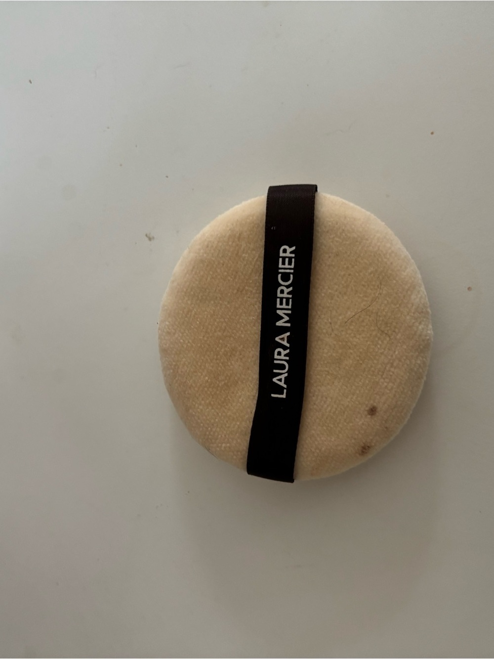 Laura Mercier Beige Powder Puff with Black Logo Strap